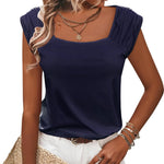 Nadorine Square Neck Casual Cap Sleeve Shirt