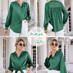 Women's Silk Button Down Shirts V Neck Long Sleeve Casual Work Office Blouse Top - Nadorine (Us Only)