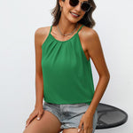Zeagoo Womens Halter Neck Tank Tops Sleeveless Pleated Tops
