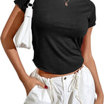 Zeagoo Womens Basic T-Shirts Crewneck Short Sleeve Curved Hem Summer Crop Tops Fitted Tees Y2k Clothing