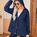 Nadorine Rain Jacket Women Lightweight Waterproof Hooded Zip Raincoat