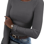 Nadorine Damen Langarm T-Shirt Basic Slim Fit Tops (DE Only)