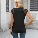 Nadorine Women's Lace Cap Sleeve Tops Pleated Tank Tops
