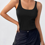 Nadorine 2 Packs Womens Ribbed Tank Tops Square Neck Tops