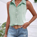 Nadorine Sleeveless Blouses Summer Casual Button Down Shirts