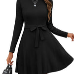 Nadorine Women's Casual Dress Tie Waist Fall Ribbed Dress
