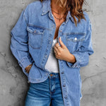 Nadorine Jean Jackets Ripped Stretchy Denim Jean Jacket