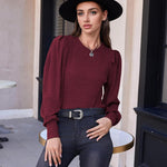 Nadorine Women's Knit Pullover Sweater Soft Puff Long Sleeve Shirt