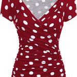 Nadorine Cross-Front V Neck Ruched Short Sleeve Blouses