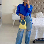 Nadorine Cotton Button Down Shirts Long Sleeve V Neck Tops