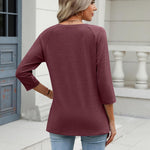 Nadorine 3/4 Length Sleeve Womens Tops Casual V Neck Shirts Soft Basic Tees Business Work Blouses