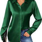 Nadorine Women's Satin Blouse Elegant V-Neck Silk Blouse (DE Only)