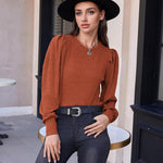 Nadorine Women's Knit Pullover Sweater Soft Puff Long Sleeve Shirt