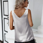 Nadorine Women's Satin Tank Top Sleeveless Blouse Top