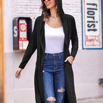 Hooded Long Cardigans Maxi Cardigan with Hood Open Front Lightweight Duster Coat with Pocket - Nadorine (Us Only)