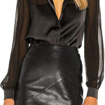 Womens V Neck Button Down Shirts Satin Silk Blouse Mesh Long Sleeve Casual Work Tops - Nadorine (Us Only)