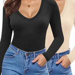 Nadorine 2 Pack Women's Long Sleeve V Neck Slim Fit T Shirts