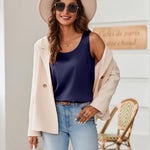 Nadorine Silk Satin Tank Tops for Women Scoop Neck Sleeveless Tops