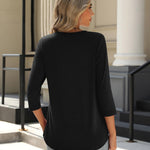 Nadorine 3/4 Length Sleeve Tops Loose Fit Shirts Pleated Tunics