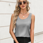 Nadorine Silk Satin Tank Tops Scoop Neck Sleeveless Tops