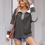 Zeagoo Women's Sweatshirt Striped Long Sleeve Henley Button Tunic Tops