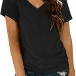 Nadorine Women Casual Soft V Neck Basic Tee Tops