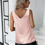 Nadorine Women's Satin Tank Top Sleeveless Blouse Top