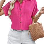 Nadorine Short Sleeve Casual Roll-Up Cuffed Tops