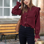 Women Corduroy Shirts Long Sleeve Button Down Shacket Jacket Ruffle Blouses Top S-XXL - Nadorine (Us Only)
