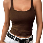 Nadorine 2 Packs Womens Ribbed Tank Tops Square Neck Tops