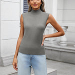 Nadorine Women's Mock Turtle Neck Sweater Vest Shirts