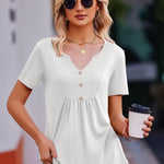 Nadorine Tunic Tops V Neck Loose Fit Short Sleeve Shirt (DE Only)
