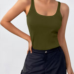 Nadorine 2 Packs Womens Ribbed Tank Tops Square Neck Tops