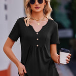 Nadorine Tunic Tops V Neck Loose Fit Short Sleeve Shirt (DE Only)
