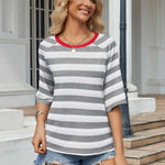 Nadorine Oversized Loose Fit Short Sleeve Striped Tops