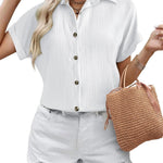 Nadorine Short Sleeve Casual Roll-Up Cuffed Tops