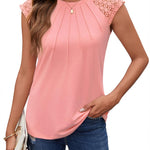 Nadorine Women's Lace Cap Sleeve Tops Pleated Tank Tops
