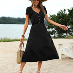 Nadorine Women's Casual Dress Flutter Button Down Tiered Flowy Dress