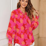 Nadorine Women's Button Down Shirts Loose Fit Striped Printed Lantern Blouses