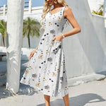 Nadorine Floral Beach Sundress Casual A-Line Midi Tank Dresses