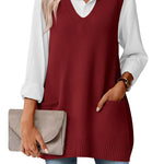Stylish V-neck Sweater Knit Vest with Pocket (US Only)