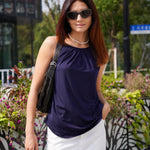 Zeagoo Womens Halter Neck Tank Tops Sleeveless Pleated Tops
