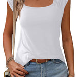 Nadorine Square Neck Casual Cap Sleeve Shirt