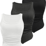 Nadorine Ribbed Tank Tops 3 Pack Scoop Neck Ruched Shirts
