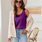 Nadorine Silk Satin Tank Tops Scoop Neck Sleeveless Tops