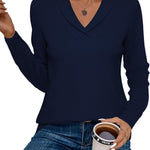 Nadorine Sweaters for Women Long Sleeve Shirts V Neck Knit Pullover
