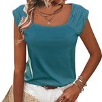 Nadorine Square Neck Casual Cap Sleeve Shirt