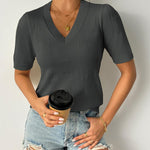 Nadorine Short Sleeve Sweaters Soft Casual V Neck Pullover Tops
