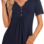Nadorine Tunic Tops V Neck Loose Fit Short Sleeve Shirt (DE Only)