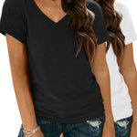 Nadorine Women Casual Soft V Neck Basic Tee Tops